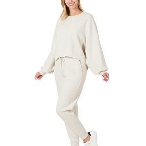 Bone Balloon Sleeve Soft Stretch Sweatshirt & Jogger Pants Set